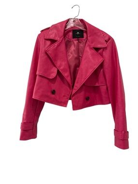 7 For All Mankind M Cropped Vegan Leather Barbiecore Moto Trench EUC